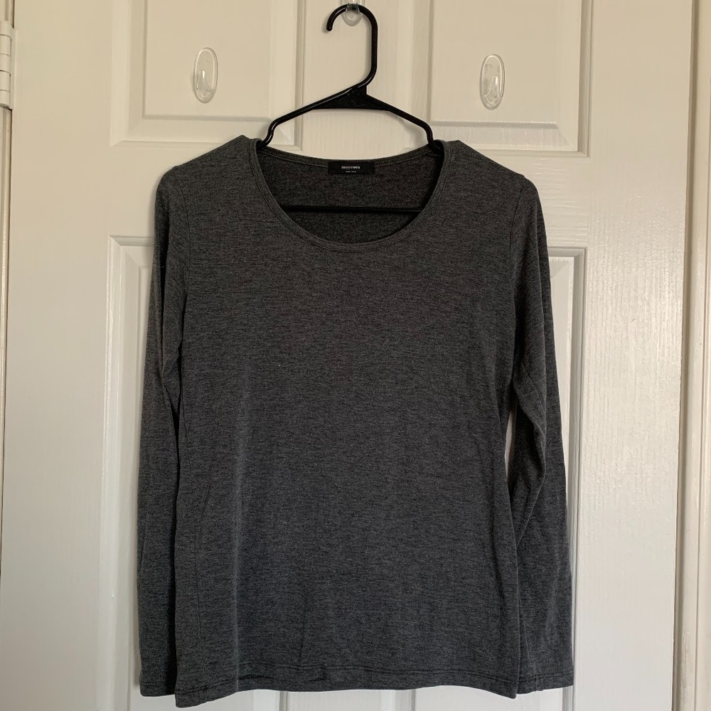 Grey Scoop Neck Long Sleeve Shirt